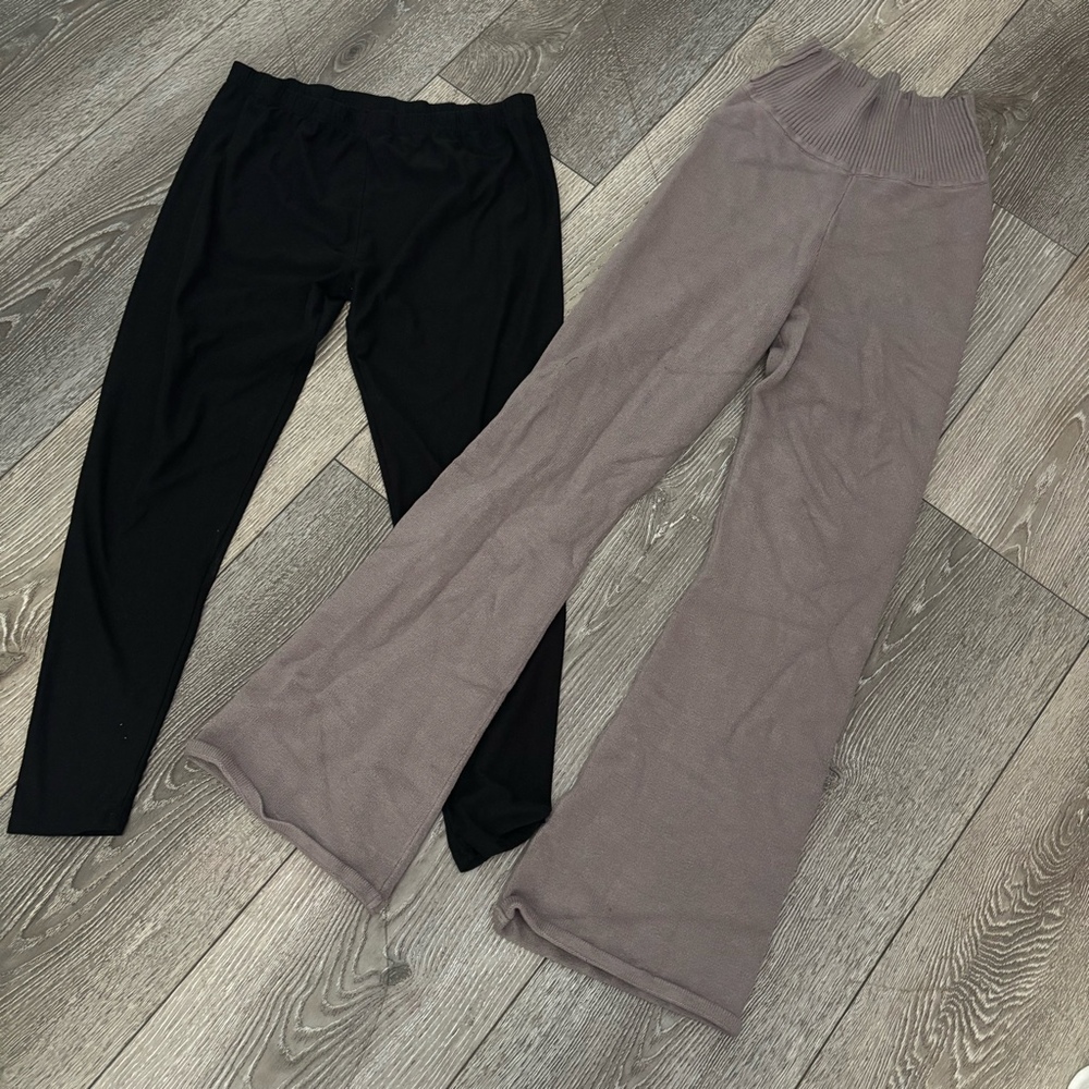 Women’s Black Leggings & Taupe High Waist Flare Pants Bundle